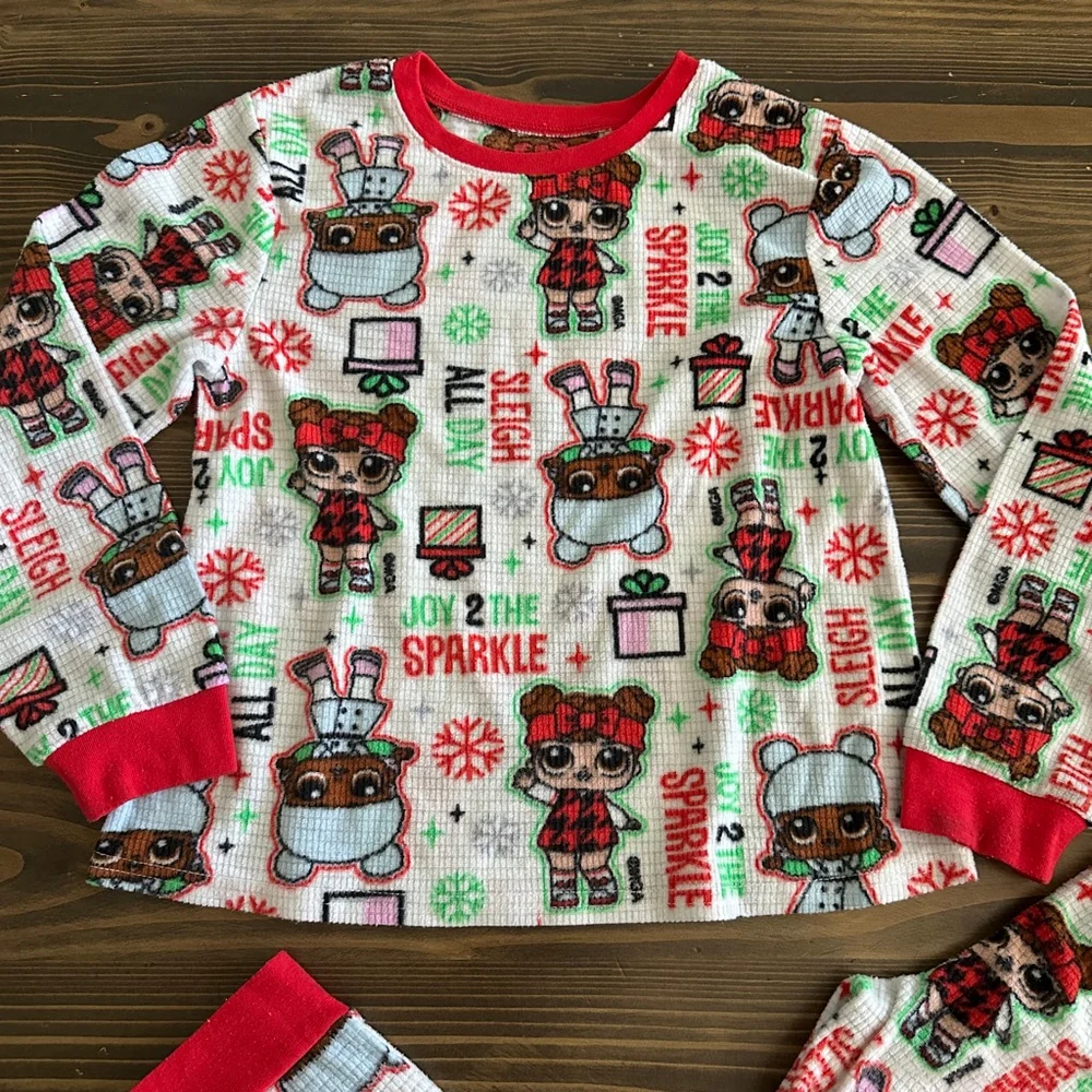 Girls L.O.L. Surprise! White Red Christmas Pajama Set M Waffle Knit Holiday